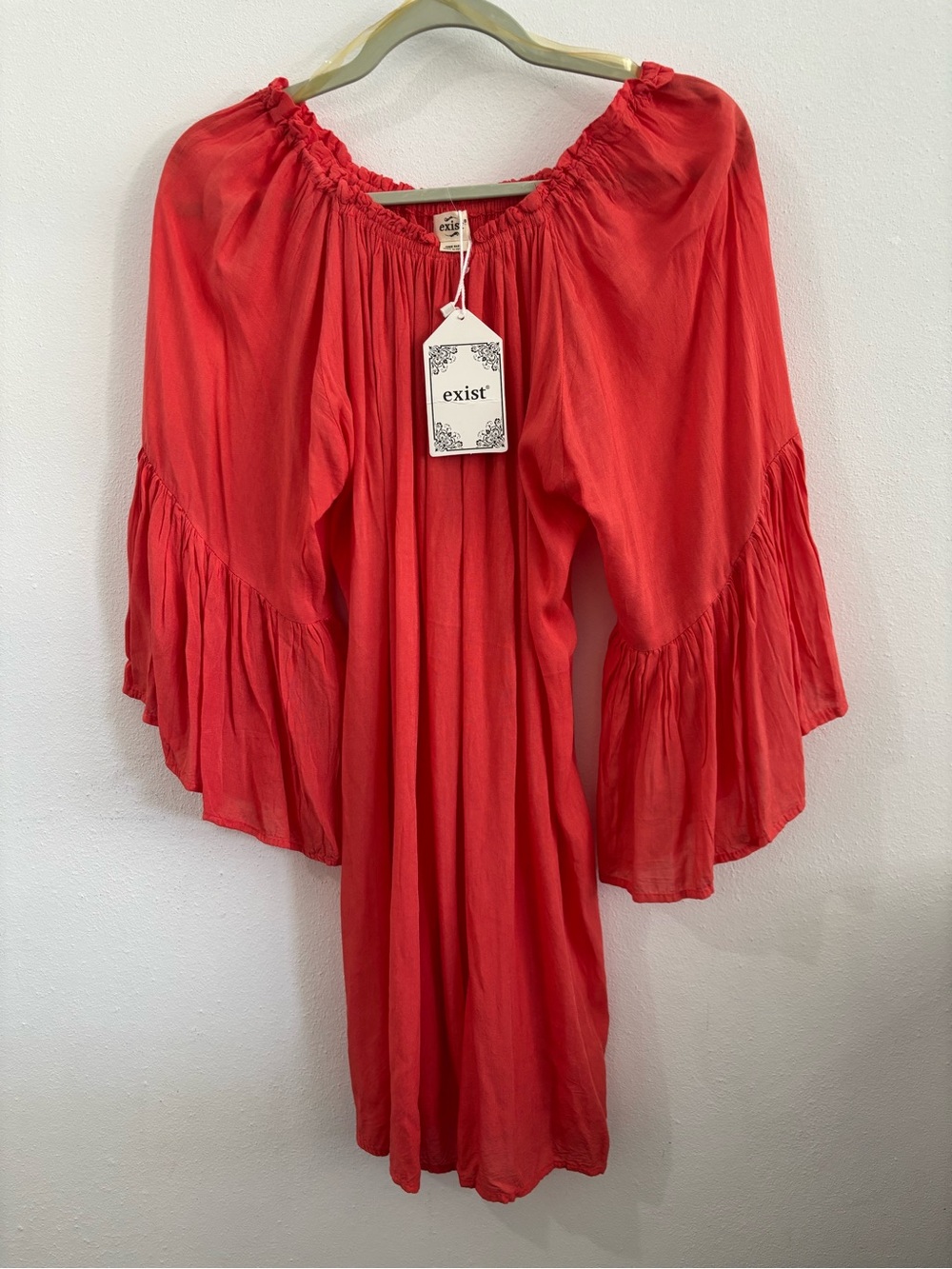 Exist Coral Red Off-Shoulder Bell Sleeve Dress